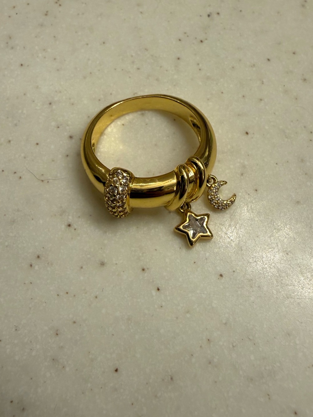 Oomijay Gold Star & Moon Charm Ring - size 8
